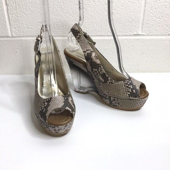 Donald Pliner Womens Debb Reptile Print Leather Wedge Acrylic Heel Peep Toe 8.5M - Picture 1 of 12